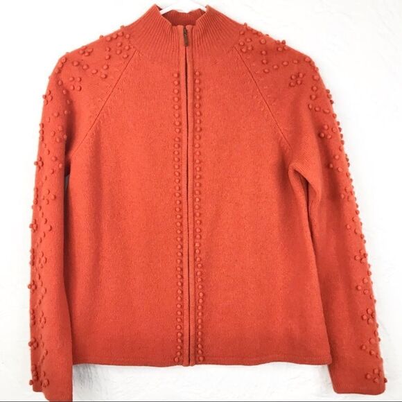 Mercer & Madison Orange Pompoms 100% Lambs Wool Cardigan Zip up Sweater - Picture 5 of 14